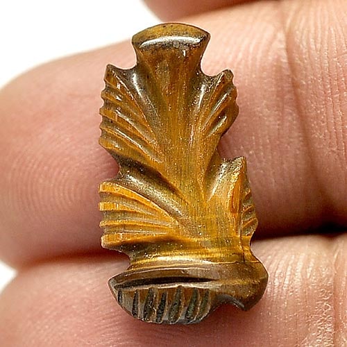 Natural Golden Tiger Eye 7.90 Ct. Leaves Carving Unheated Gemstone From Thailand (1 of 3)