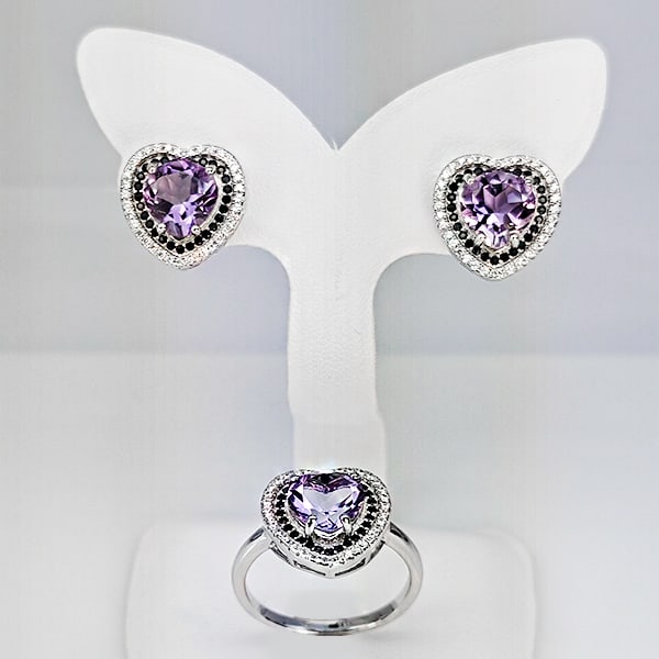 Natural Purple Amethyst 925 Sterling Silver Jewelry Sets 8.85 Grams Ring Size 9 And Earrings (1 of 3)