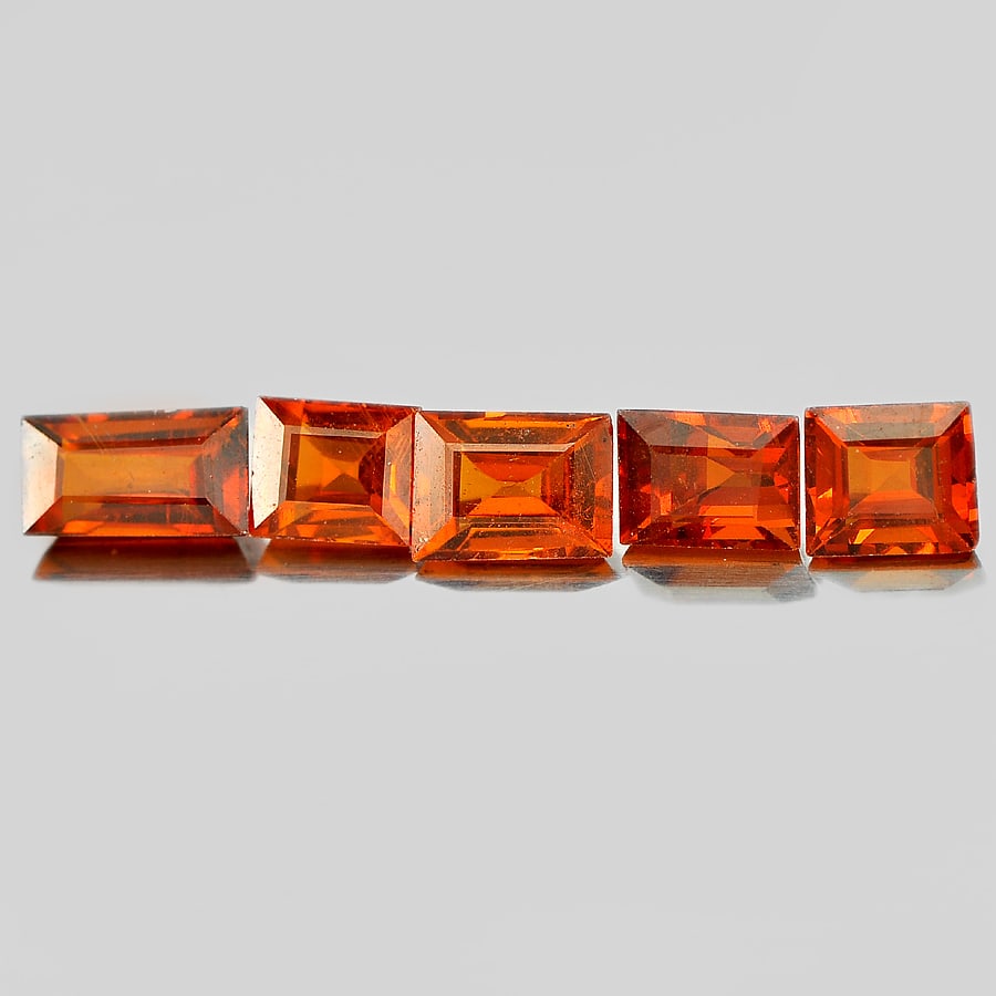 Natural Reddish Orange Spessartine Garnet 3.73 Ct. 5 Pcs Baguette Shape 5.3 x 4.1 Mm Gemstone From (1 of 3)