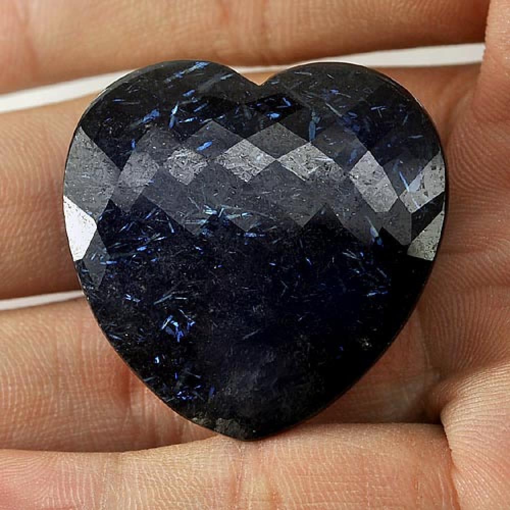 Multi Color Blue Natural Nuummite 100.32 Ct. Heart Checkerboard Cut 33 x 32 Mm. Gemstone From (1 of 3)