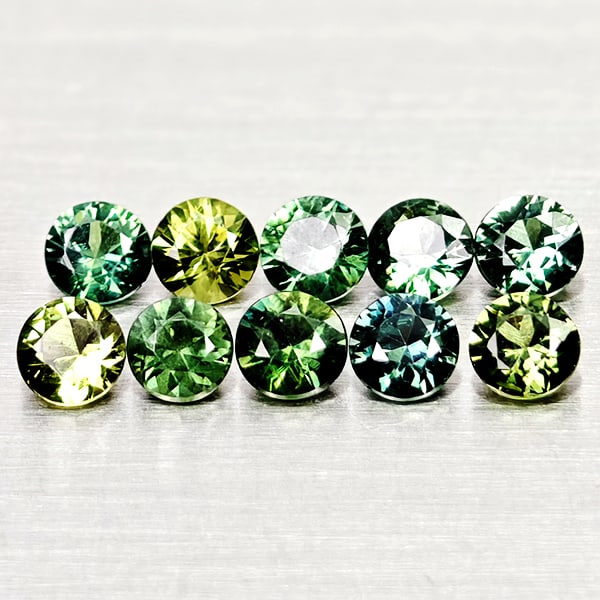 Natural Green Sapphire 1.11 Ct. 10 Pcs Round Diamond Cut Gemstones From Thailand (1 of 3)