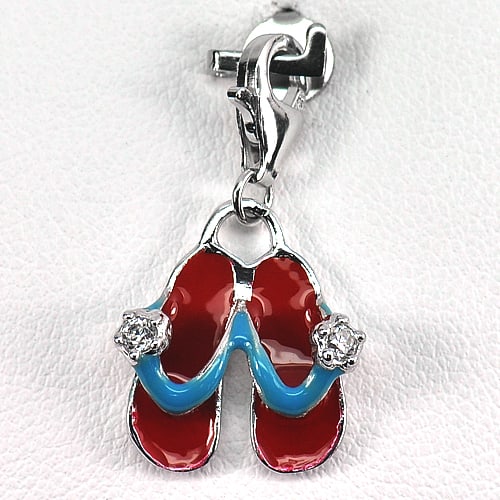 925 Sterling Silver Pendant Jewelry White Gold Plated 1.84 Grams Slippers Red Enamel: Product ID: 281330119 Product Type: 925 Sterling Silver Fine Jewelry Jewelry Weight: 1.84 Grams. Gemstones Color: Red Metal: Solid Silver 92.5%. Gemstone Detail: Round White CZ Size 2 x 2 Mm. 2 Pcs. A