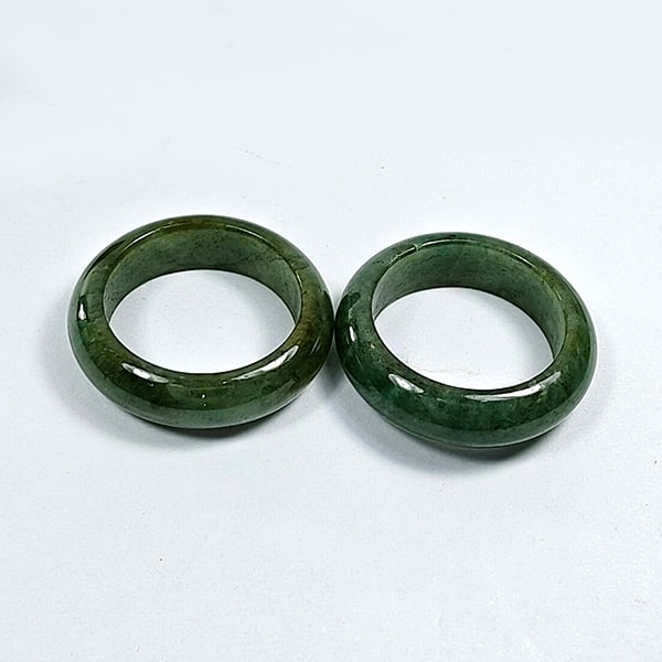 Natural Green Jade Rings 33.85 Ct. 2 Pcs. Gemstone Unheated Size 6.5 (1 of 3)