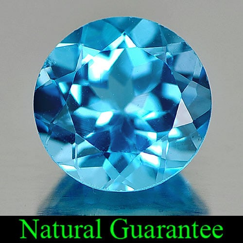 Natural Swiss Blue Topaz 3.19 Ct. Round Shape 9 Mm Gemstone from Brazil: Product ID: 807158450 Product Name: Natural Blue Topaz Weight: 3.19 CT. Size: 9 x 9 x 5.8 MM. Shape: Round Color: Swiss Blue Clarity:IF Luster: Very Good Gems Origin: Brazil Treatment: Treated Crystal