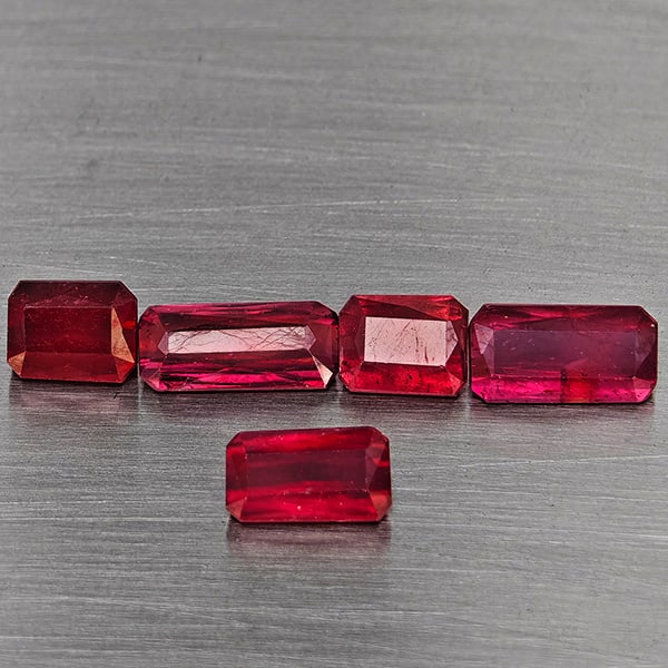 Natural Pigeon Blood Red Ruby 3.39 Ct. 5 Pcs Octagon Shape Gemstone from Madagascar (1 of 3)