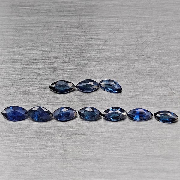 Natural Blue Sapphire 1.20 Ct. 10 Pcs Marquise Shape 4.6 x 2.7 Mm Gemstones from Thailand: Product ID: 806130428 Product Name: Natural Blue Sapphire Weight: 1.20 CT. Size: 4.6 x 2.7 x 2.1 MM. Shape: Marquise Shape Color: Blue Clarity:SI1 Luster: Good Gems Origin: Thailand Treatment: Heated