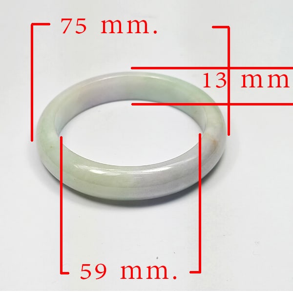 Natural Multi Color Jade Bangle 305.64 Ct. Diameter 59 Mm. Unheated Gemstone: Product ID: 819816021 Product Name: Natural Jade Weight: 305.64 CT. Size: 75 x 59 x 13 MM. Shape: Bangle Round Cabochon Color: Multi-Color Green Clarity:Opaque Luster: Good Gems Origin: Thailand Treat