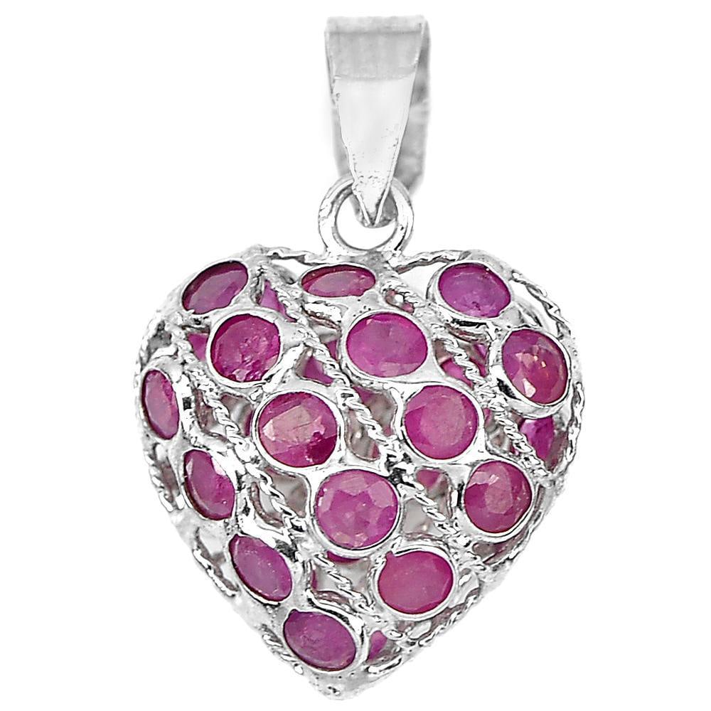 Natural Gemstones Red Ruby 925 Sterling Silver Jewelry Heart Design Pendant 0.90 G. (1 of 3)