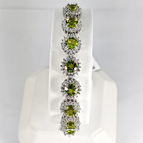 Natural Green Peridot 952 Sterling Silver Bracelet Jewelry 12.00 Grams Length 9 Inch. (1 of 3)