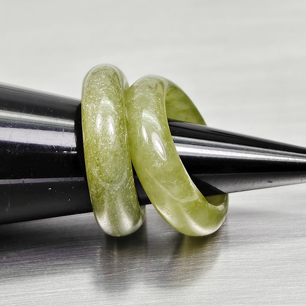 Natural Green Jade 25.26 Ct. 2 Pcs Round Cabochon Rings Size 4.5 Gemstones From Burma (1 of 3)