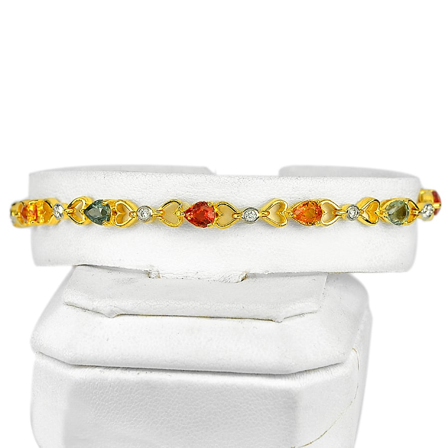 Natural Songea Sapphire 5.44 Ct and diamond 0.22 Ct. 18K Yellow Gold Bracelet Length 7 Inch. 10.21 (1 of 3)