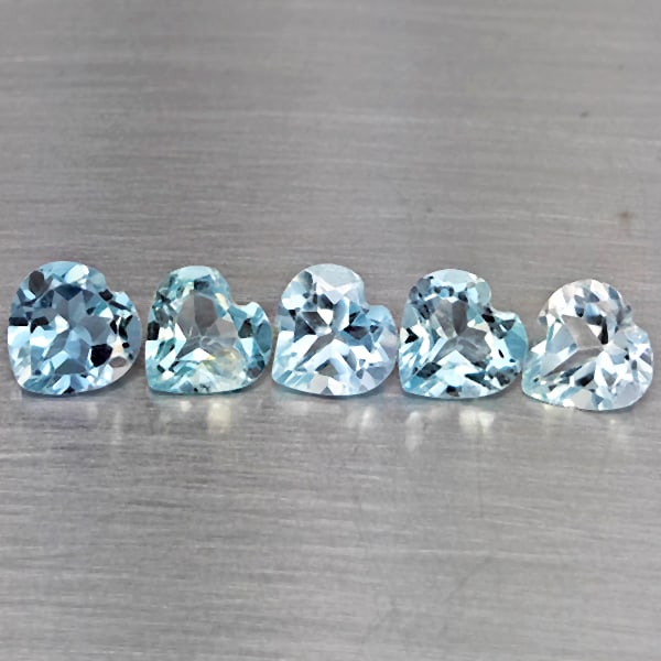 Natural Baby Blue Topaz 4.15 Ct. 5 Pcs Heart Shape 6 Mm Gemstones From Brazil (1 of 3)