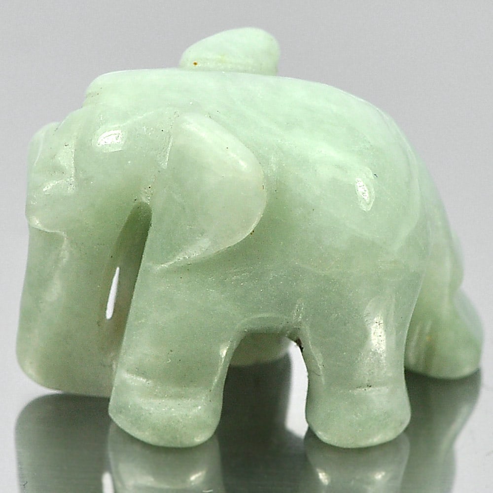 Natural Green Jade 55.98 Ct. Elephant Carving Shape 26 x 19 Mm. Gemstone From Thailand (1 of 3)