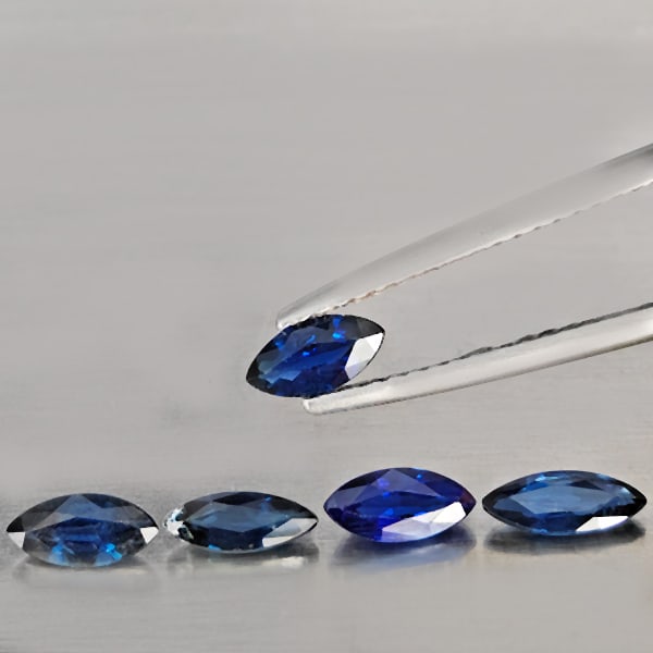 Natural Blue Sapphire 1.44 Ct. 5 Pcs Marquise Shape 6.2 x 3.1 Mm Gemstone From Madagascar: Product ID: 806012404 Product Name: Natural Blue Sapphire Weight: 1.44 CT. Size: 6.2 x 3.1 x 1.7 MM. Shape: Marquise Shape Color: Blue Clarity:SI1 Luster: Good Gems Origin: Madagascar Treatment: Heate