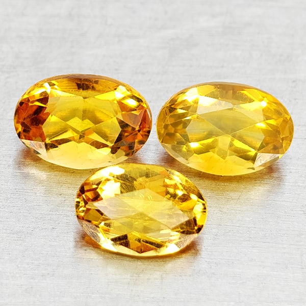 Natural Yellow Citrine 1.47 Ct. 3 Pcs Oval Checkerboard Cut 6 x 4.3 Mm Gemstones From Brazil: Product ID: 801815188 Product Name: Natural Citrine Weight: 1.47 CT. Size: 6 x 4.3 x 3.6 MM. Shape: Oval Checkerboard Cut Color: Yellow Clarity:VVS - VSI Luster: Good Gems Origin: Brazil Treatment: Un