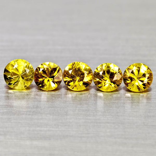 Natural Yellow Sapphire 1.18 Ct. 5 Pcs. Round Diamond Cut 3.5 Mm. Gemstones From Thailand: Product ID: 806162315 Product Name: Natural Yellow Sapphire Weight: 1.18 CT. Size: 3.5 x 3.5 x 2.5 MM. Shape: Round Diamond Cut Color: Yellow Clarity:VSI - SI1 Luster: Good Gems Origin: Thailand Treat