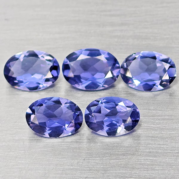 Natural Violetish Blue Iolite 2.68 Ct. 5 Pcs Oval Shape 7.3 x 5.2 Mm Gemstones From Madagascar (1 of 3)