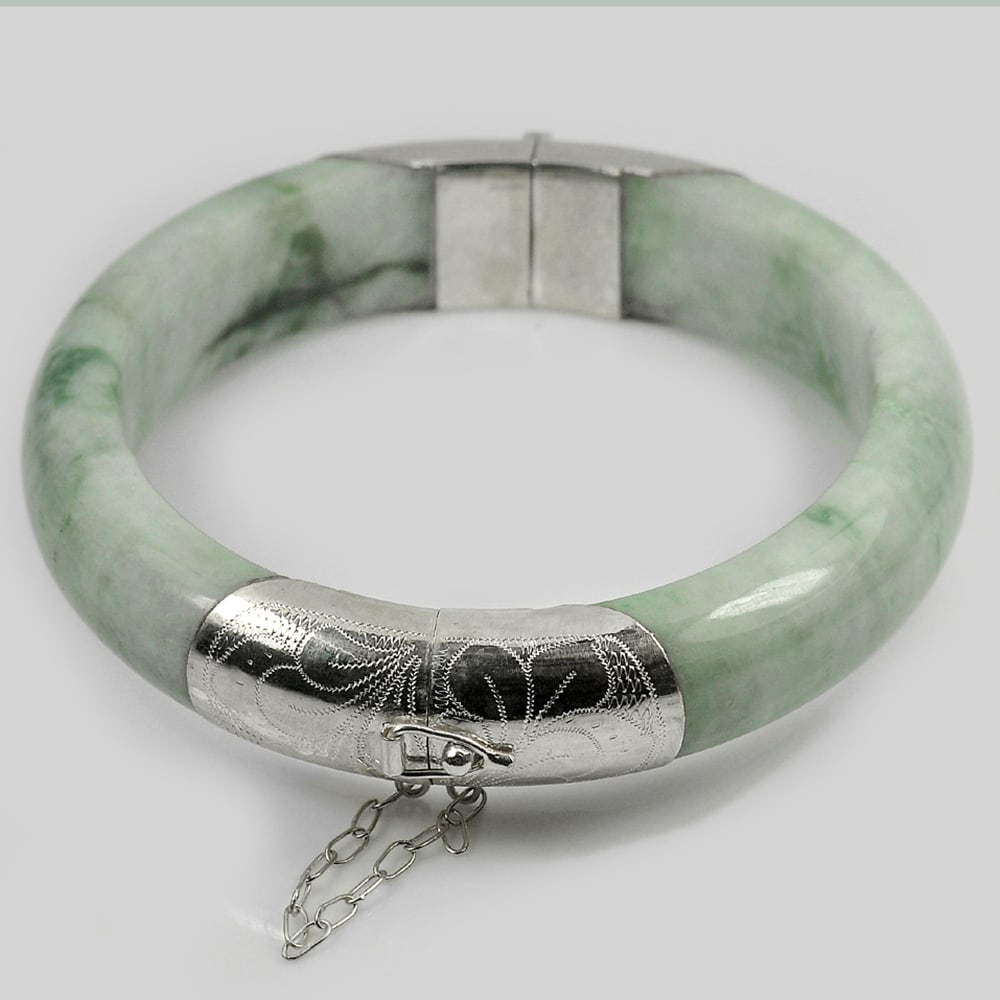 Natural White Green Jade Bangle with Silver Diameter 65 Mm. 426.81 Ct. (1 of 3)