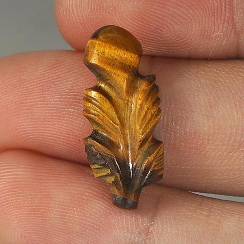 Natural Golden Tiger Eye 8.11 Ct. Carving Leaves Shape 21 x 9.3 Mm Gemstone From Thailand (1 of 3)
