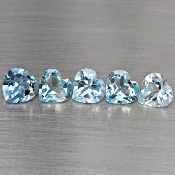 Natural Baby Blue Topaz 3.68 Ct. 5 Pcs Heart Shape 6 Mm Gemstones From Brazil (1 of 3)