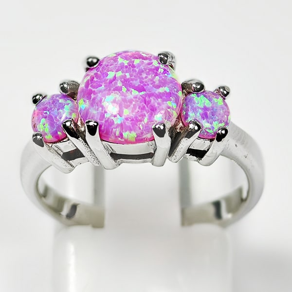 925 Sterling Silver Ring Jewelry 3.76 Grams With Created Multi Color Pink Opal Size 6 (1 of 3)