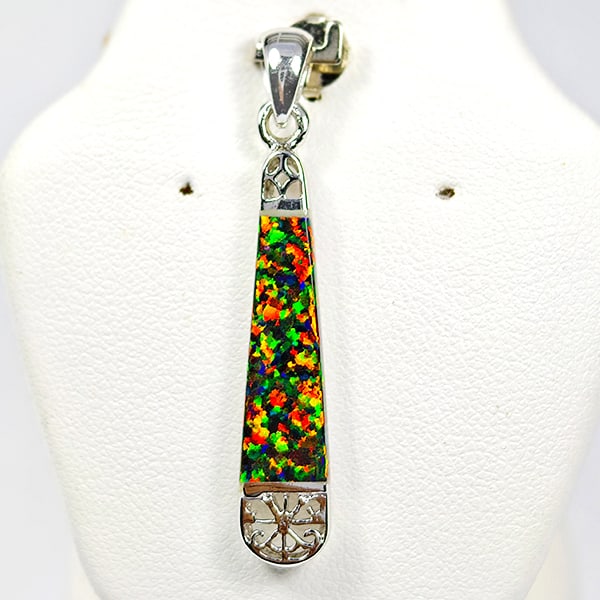 925 Sterling Silver Pendant Jewelry with Multi Color Orange Created Opal 2.98 Grams (1 of 3)