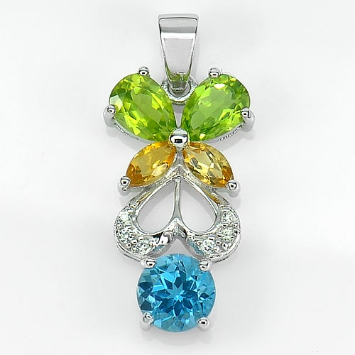 Natural Topaz Peridot Citrine 925 Sterling Silver Jewelry Pendant 2.91 Grams (1 of 3)