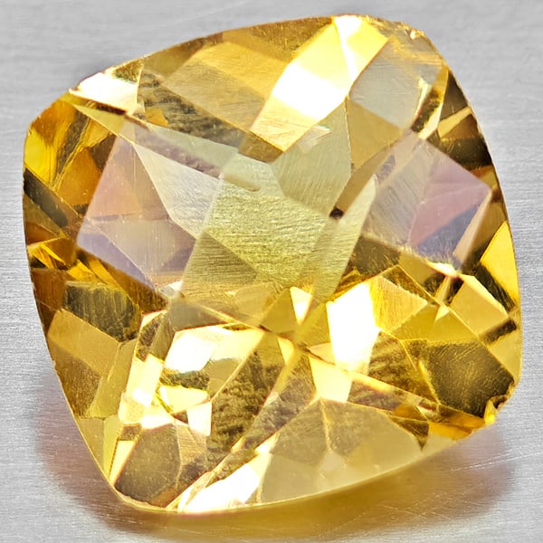 Natural Yellow Citrine 3.81 Ct. Cushion Checkerboard Cut 10.3 x 10.2 Mm Gemstone From Brazil: Product ID: 801815304 Product Name: Natural Citrine Weight: 3.81 CT. Size: 10.3 x 10.2 x 6.7 MM. Shape: Cushion Checkerboard Cut Color: Yellow Clarity:VVS - VSI Luster: Good Gems Origin: Brazil Treatm