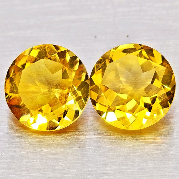 Natural Yellow Citrine 1.42 Ct. 2 Pcs Round Shape 7.1 Mm Gemstones From Brazil (1 of 3)