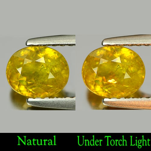 Natural Multi-Color Shpene With Rainbow Spark 1.18 Ct. Oval Shape 6.3 x 5.3 Mm. Gemstone From: Product ID: 806505034 Product Name: Natural Sphene Weight: 1.18 CT. Size: 6.3 x 5.3 x 4.2 MM. Shape: Oval Color: Multi-Color With Rainbow Spark Clarity:SI Luster: Good Gems Origin: Madagascar Treatmen