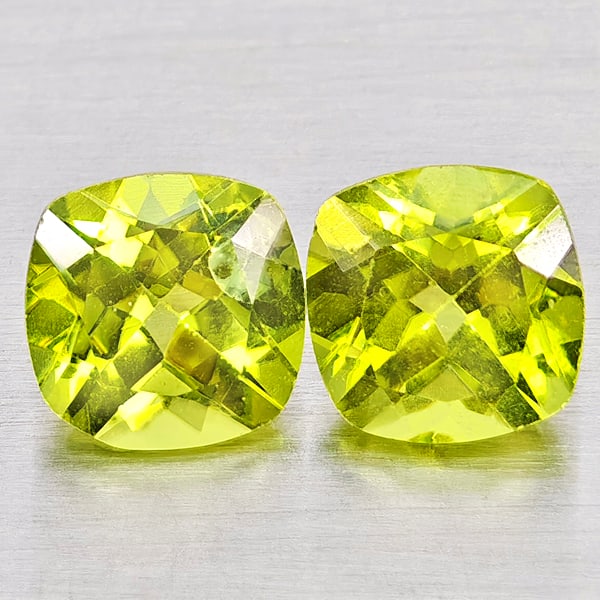 Natural Green Peridot 2.01 Ct. 2Pcs Cushion Shape 6 Mm Gemstones From Pakistan (1 of 3)