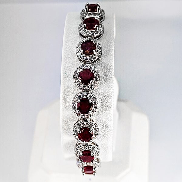Natural Red Ruby 952 Sterling Silver Bracelet Jewelry 11.04 Grams Length 8 Inch. (1 of 3)