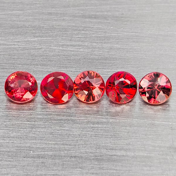 Natural Orangish Red Songea Sapphire 0.70 Ct. 5 Pcs Round Diamond Cut 3.1 Mm Gemstones From Tanzania (1 of 3)
