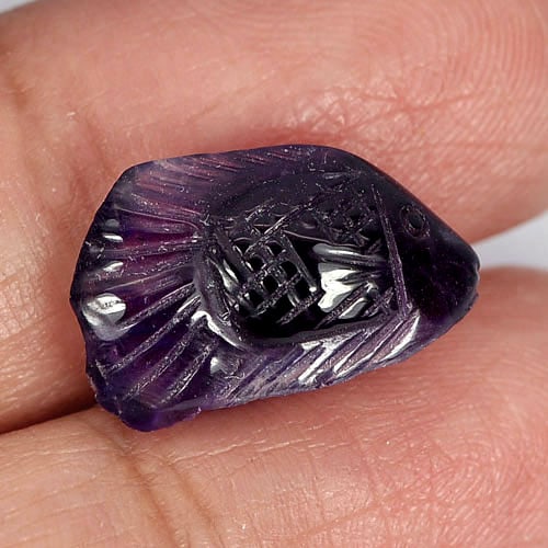 Natural Violet Amethyst 6.46 Ct. Fish Carving Size 16.4 x 10.1 Mm. Gemstone From Brazil (1 of 3)