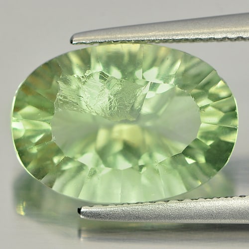 Natural Green Fluorite 6.66 Ct. Oval Concave Cut 14.1 x 10 Mm. Gemstone From Brazil (1 of 3)