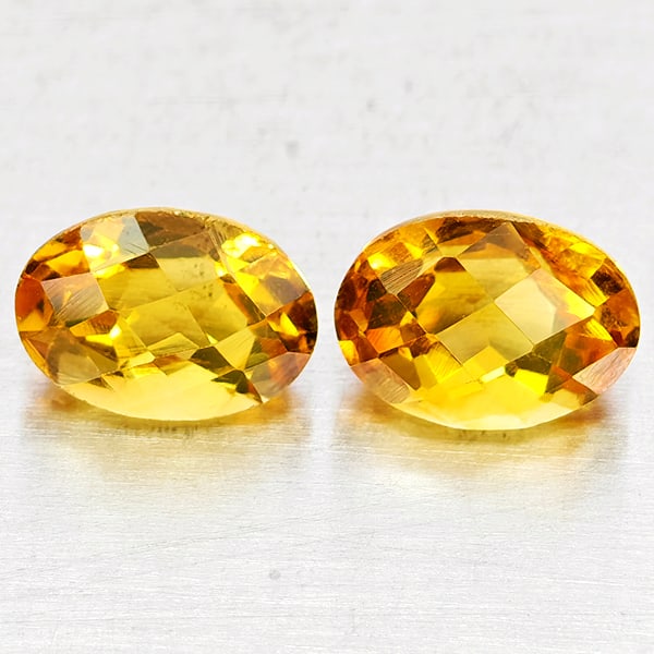 Natural Yellow Citrine 1.83 Ct. 2 Pcs Oval Checkerboard Cut 7.1 x 5.1 Mm Gemstones from Brazil (1 of 3)
