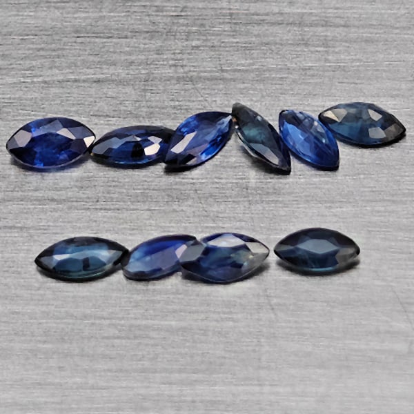 Natural Blue Sapphire 0.63 Ct. 10 Pcs Marquise Shape 3.2 x 2 Mm Gemstones from Thailand: Product ID: 806130429 Product Name: Natural Blue Sapphire Weight: 0.63 CT. Size: 3.2 x 2 x 1.4 MM. Shape: Marquise Shape Color: Blue Clarity:SI1 Luster: Good Gems Origin: Thailand Treatment: Heated Cr