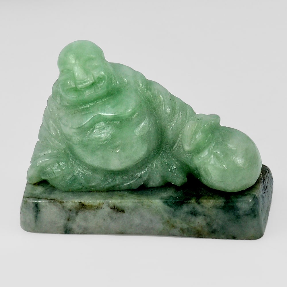 Natural Green Jade 215.83 Ct. Happy Buddha Carving Size 43 x 35 Mm. Gemstone Unheated From Thailand (1 of 3)