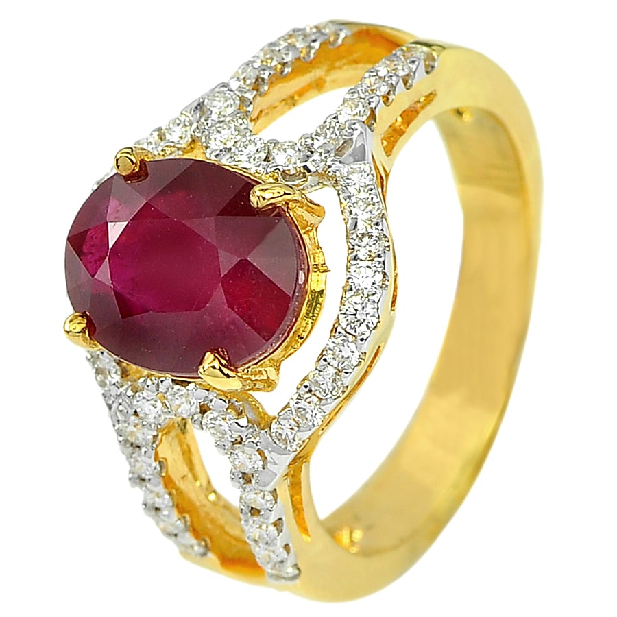 Natural Red Ruby 3.49 Ct. and Diamond 18K Yellow Gold Ring Jewelry Size 6.5 (1 of 3)