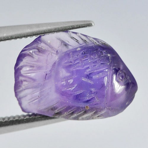 Natural Violet Amethyst 4.29 Ct. Fish Carving Shape 13.7 x 9.7 Mm Gemstone From Brazil (1 of 3)