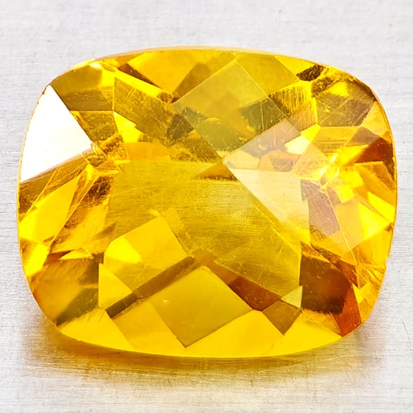 Natural Yellow Citrine 2.56 Ct. Cushion Checkerboard Cut 9.8 x 8.1 Mm. Gemstone From Brazil (1 of 3)