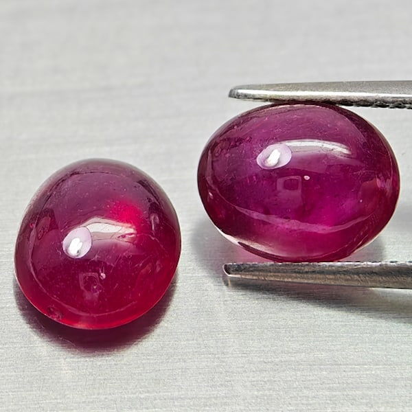 Natural Purplish Red Ruby 7.40 Ct. 2 Pcs Oval Cabochon Shape Gemstones From Madagascar (1 of 3)