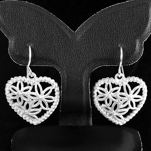 925 Sterling Silver Earrings Jewelry Beautiful Heart Design 5.15 Grams (1 of 3)