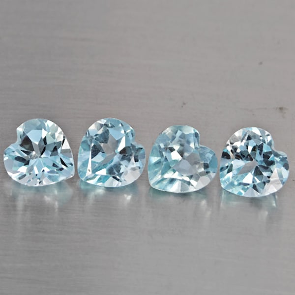 Natural Baby Blue Topaz 4.39 Ct. 4 Pcs Heart Shape 6.4 Mm Gemstones From Brazil (1 of 3)