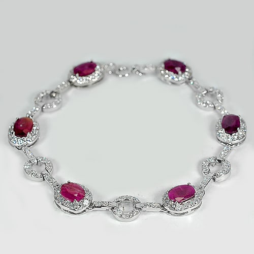 Natural Pink Red Ruby 925 Sterling Silver Bracelet Jewelry 12.98 G. Length 7.5 Inch. (1 of 3)