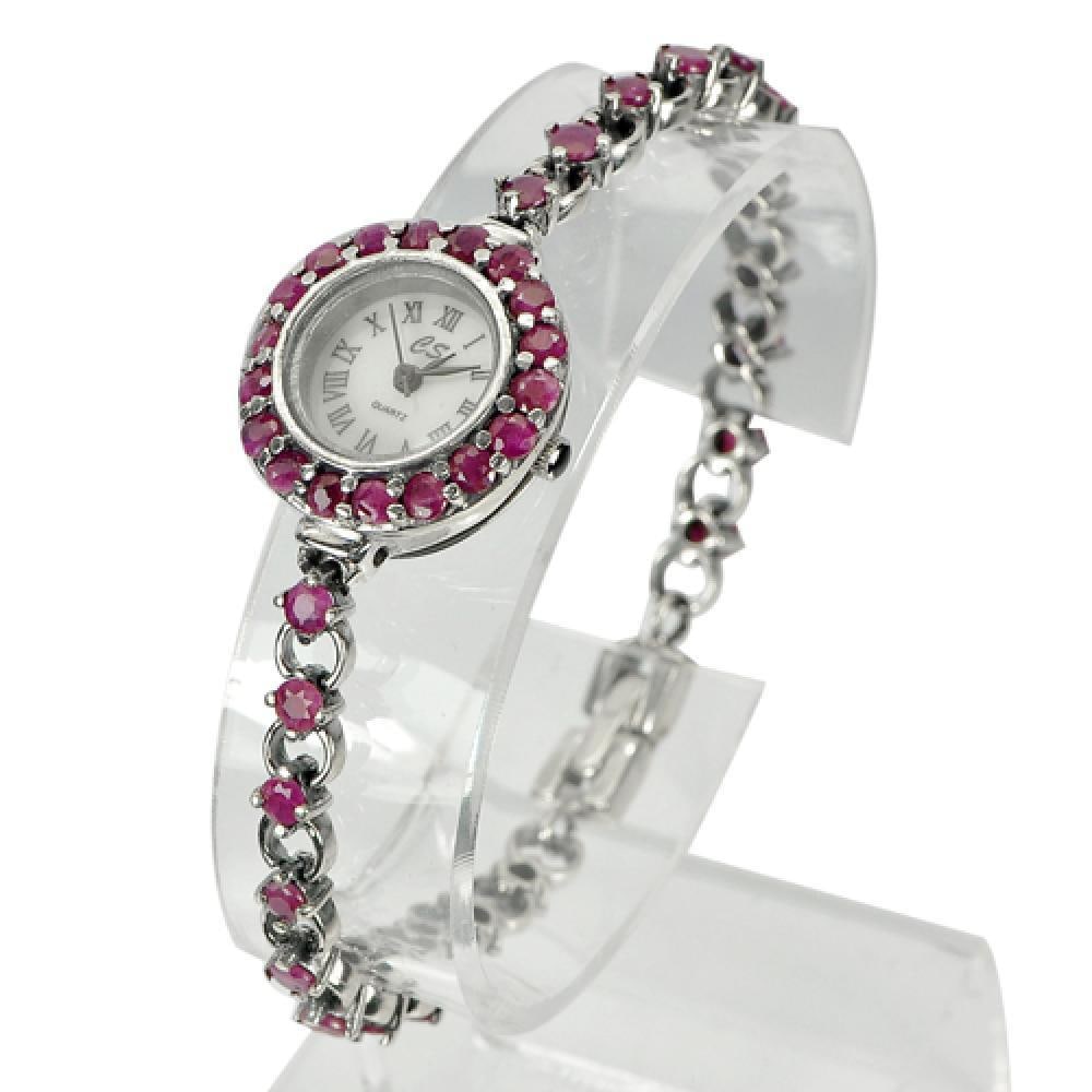 Natural Red Ruby 925 Sterling Silver Ladies Wristwatch Jewelry Length 7.5 Inch. (1 of 3)