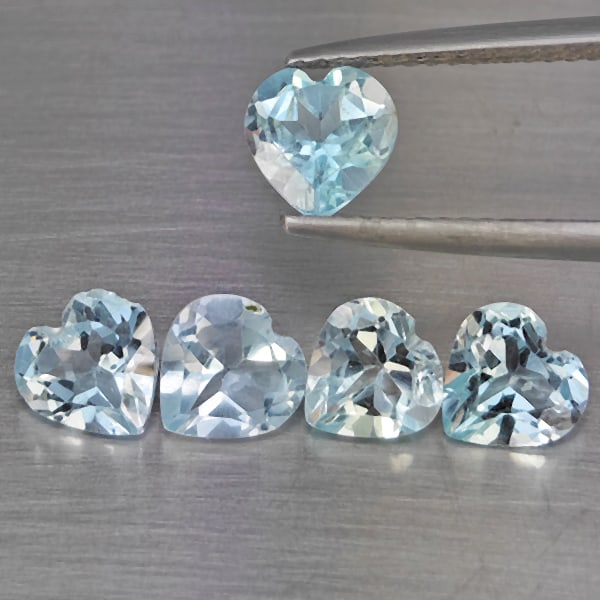Natural Baby Blue Topaz 4.18 Ct. 5 Pcs Heart Shape Gemstones From Brazil (1 of 3)