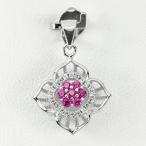 Lovely Flower Design Red White CZ 925 Sterling Silver Jewelry Pendant (1 of 3)