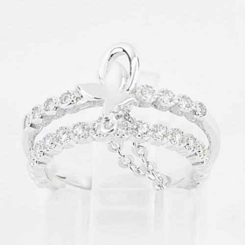 Sterling Silver Chain Double Rings CZ Clear 1.78 G. Size 5 Beautiful (1 of 3)