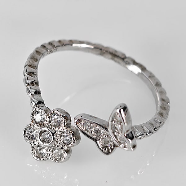 1.66 G. 925 Sterling Silver Butterfly And Flower Adjustable Ring Size 6 (1 of 3)